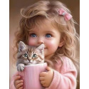 Алмазна мозаїка  Дівчинка з котиком  20*20см
