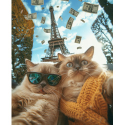 Алмазна мозаїка Котяча пригода в Парижі 30*40см