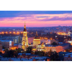 Алмазна мозаїка Собор Успіння у Харкові вночі без підрамника, 30*40см