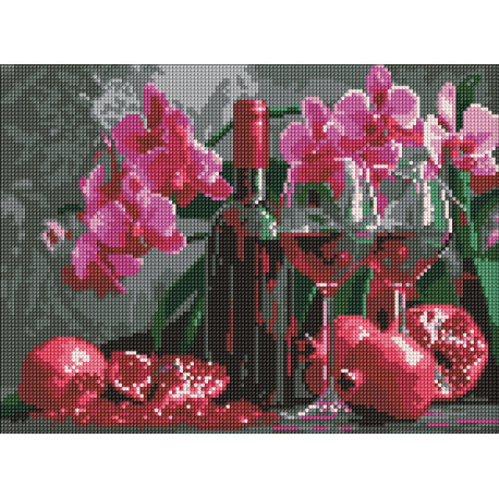 Алмазна мозаїка Вино та орхідеї 30х40см   AMO8118