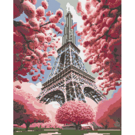 Алмазна мозаїка Міста. Париж в сакурі 40*50 см OD 6004