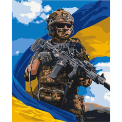 Картина за номерами Патріотична. Воїн ЗСУ з прапором 40*50 см LW 3268