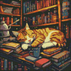 Алмазна мозаїка "Пухнастий книголюб" з АВ стразами 40х40см AMO7648