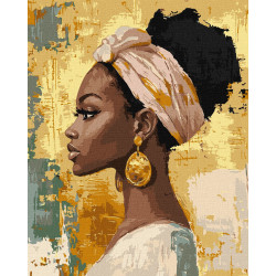 Картина за номерами Красуня з золотими сережками з фарбами металік extra 40х50см КНО8686