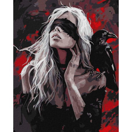 Картина за номерами Дівчина і ворона  40х50см КНО8692
