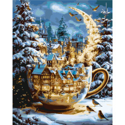 Картина за номерами Зимова. Ніч різдвяних чудес з фарбами металік 40*50 см  LW 3551