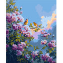 Картина за номерами Пейзаж. Пташки серед квітучих півоній 40*50 см LW 2003-01