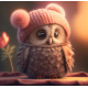 Алмазна мозаїка  Сова в рожевій шапочці  20*20см S10009