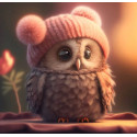 Алмазна мозаїка  Сова в рожевій шапочці  20*20см S10009