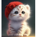 Алмазна мозаїка  Пухнастий кошеня в червоній шапочці 20*20см S10026