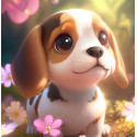 Алмазна мозаїка  Щеня в квітах 20*20см S10040