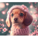 Алмазна мозаїка  Щеня в шапочці з квітами  20*20см S10049