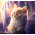 Алмазна мозаїка Котик у фіолетових квітах 30*40см S20013