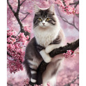 Алмазна мозаїка Кішка на квітучій гілці 30*40см S20048