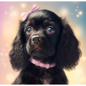 Алмазна мозаїка  Чорне щеня з рожевим бантом  30*40см S20058