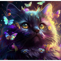 Алмазна мозаїка Кіт і метелики 30*40см S20073