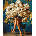 Картина за номерами  Дівчина квітка, півонії розкоші з фарбами металік 40*50 см LW 3048-01
