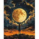 Картина за номерами Дівчина під Місяцем. Космос (з фарбами металік) 40*50 см LW 3401