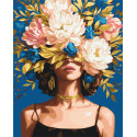 Картина за номерами Дівчина в рожевих півоніях. З фарбами металік  40*50 см LW 11080