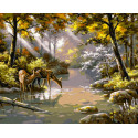 Картина за номерами Пейзаж: Косулі біля водопою 40*50 см LW 3008