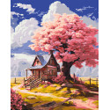 Картина за номерами Пейзаж. Рожеве дерево в лісі 40*50 см LW 3296