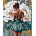 Картина за номерами Балерина з білими півоніями з фарбами металік 40x50см  КНО8663