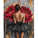 Картина за номерами Балерина з червоними півоніями з фарбами металік 40x50см  КНО8664