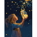 Картина за номерами Дівчинка і зірочки з фарбами металік 30х40см КНО8724