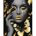 Картина за номерами Дівчина із золотими метеликами з фарбами металік 40х50см  КНО8307