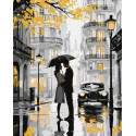 Картина за номерами Поцілунок під дощем з фарбами металiк 40х50см КНО8542