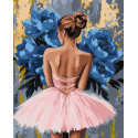 Картина за номерами Балерина з блакитними півоніями з фарбами металік 40x50см  КНО8661