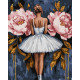 Картина за номерами Балерина з рожевими півоніями з фарбами металiк 40x50см  КНО8662