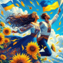 Алмазна мозаїка Під прапором України 20*20см S10296